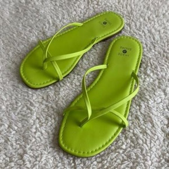 Shade & Shore Mackenzie Skinny Strap Flip Flop Sandals Lime 7 - Picture 5 of 5
